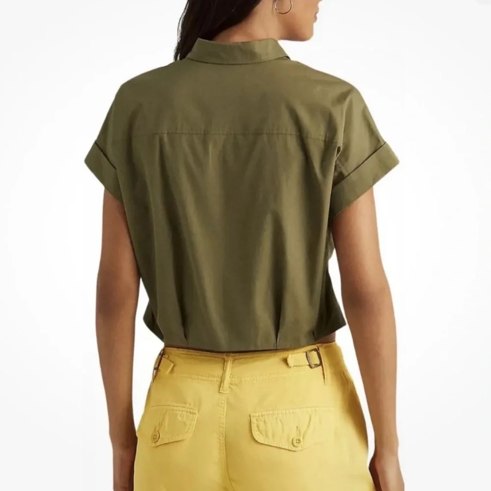 Lauren Ralph Lauren Twist-Front Cotton Broadcloth Shirt Olive green 18W-Like New - Picture 2 of 13